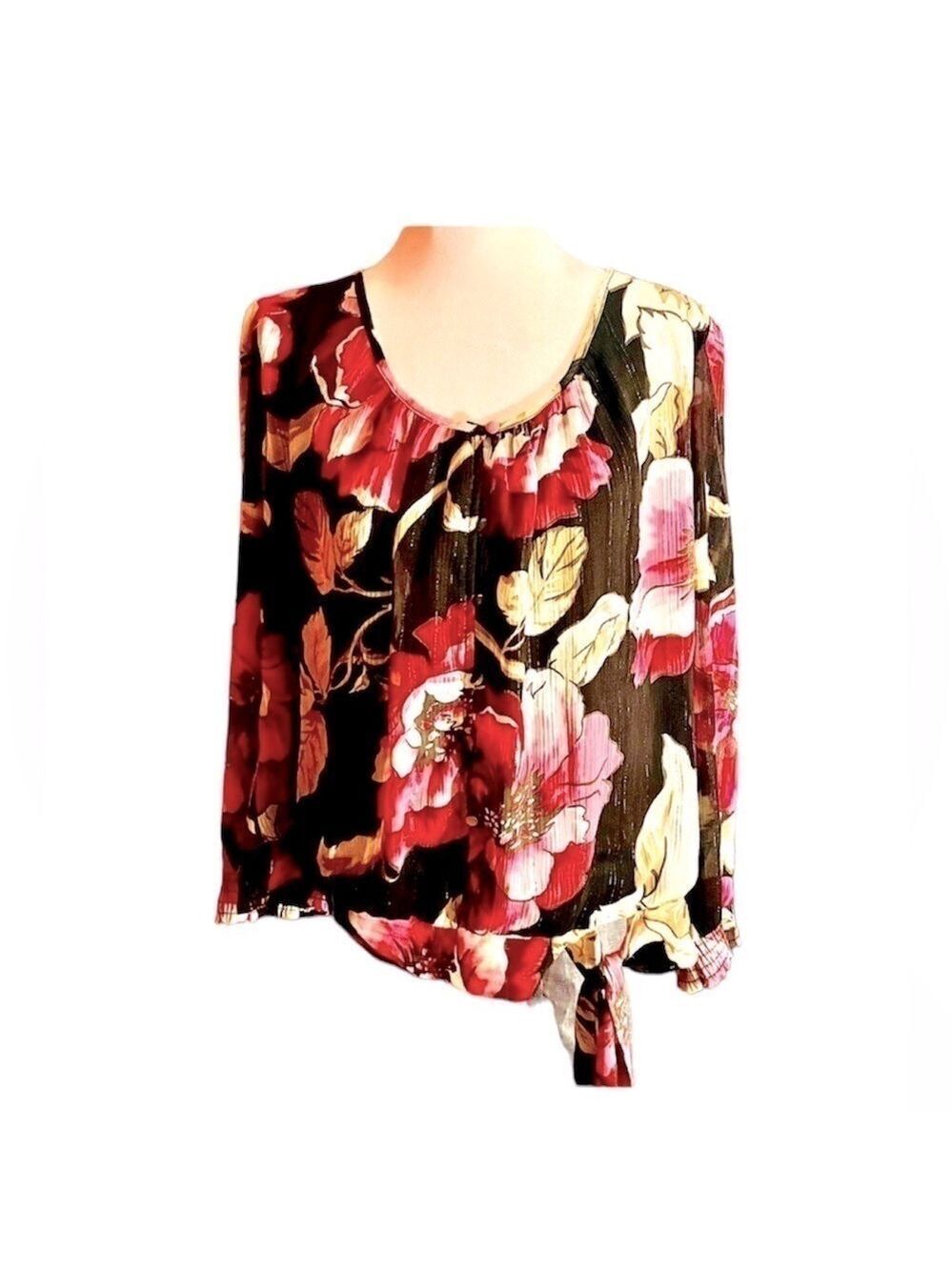 Roz & Ali Floral Black/Pink 1X EUC